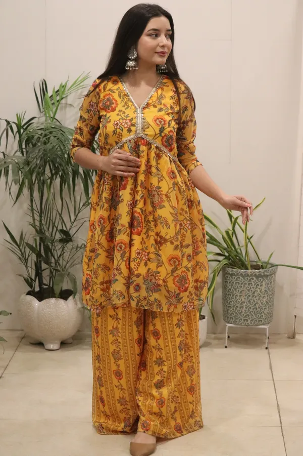 Yellow_Designer_Printed_Kurti_Pant_Set_For_Women