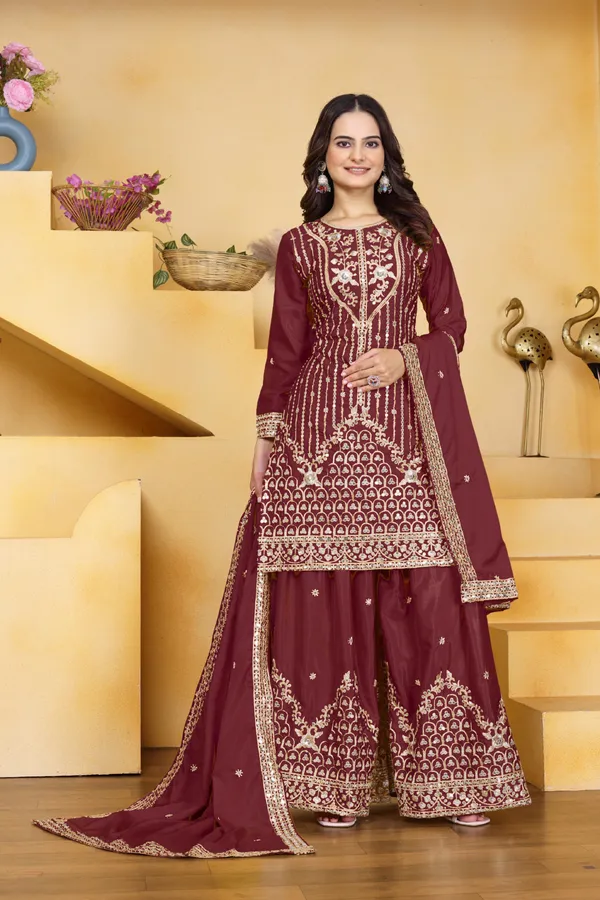 Maroon_Embroidered_Kurti_Sharara_Set_With_Dupatta