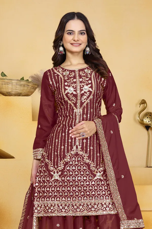 Maroon_Embroidered_Kurti_Sharara_Set_With_Dupatta