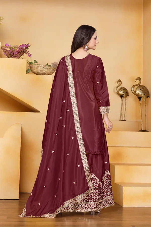Maroon_Embroidered_Kurti_Sharara_Set_With_Dupatta