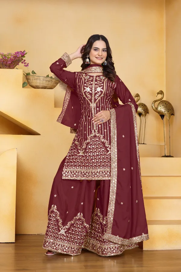 Maroon_Embroidered_Kurti_Sharara_Set_With_Dupatta