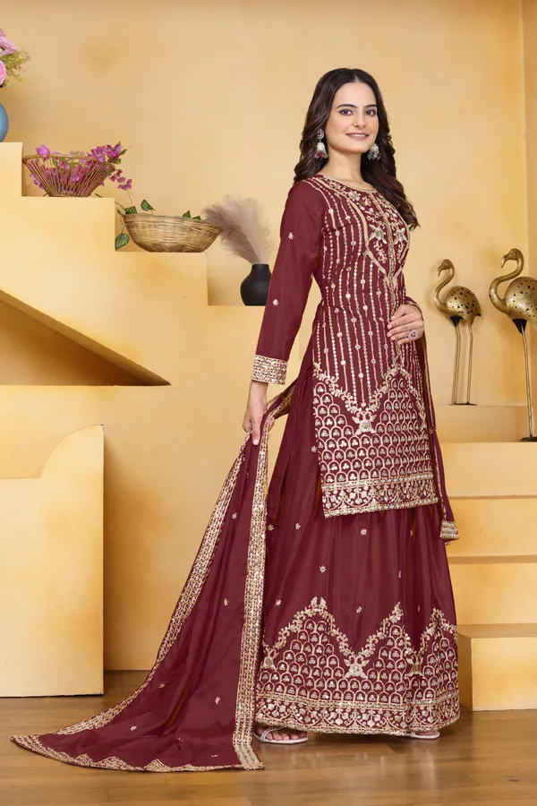 Maroon_Embroidered_Kurti_Sharara_Set_With_Dupatta