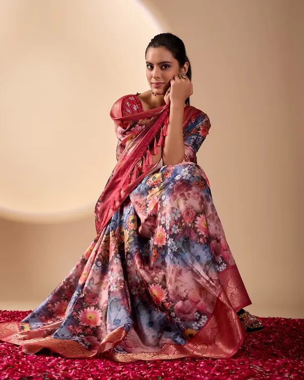 Multicolor_Luxurious_Soft_Lichi_Silk_Saree_For_Women_And_Girls