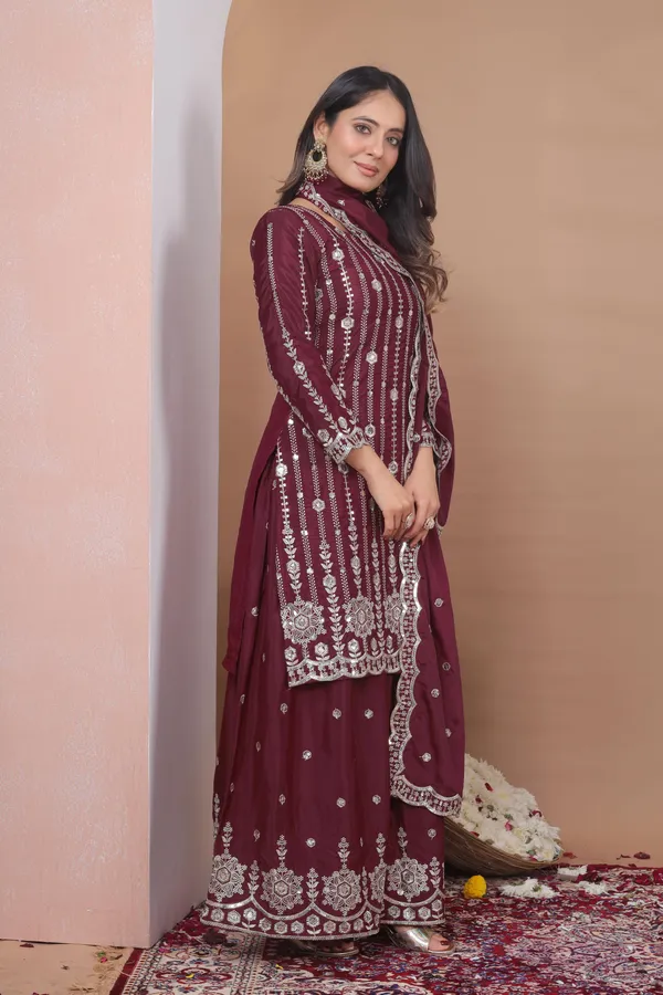 Maroon_Embroidered_Kurti_Sharara_Set_With_Dupatta
