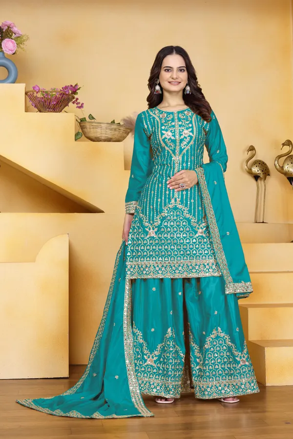 Blue_Embroidered_Kurti_Sharara_Set_With_Dupatta
