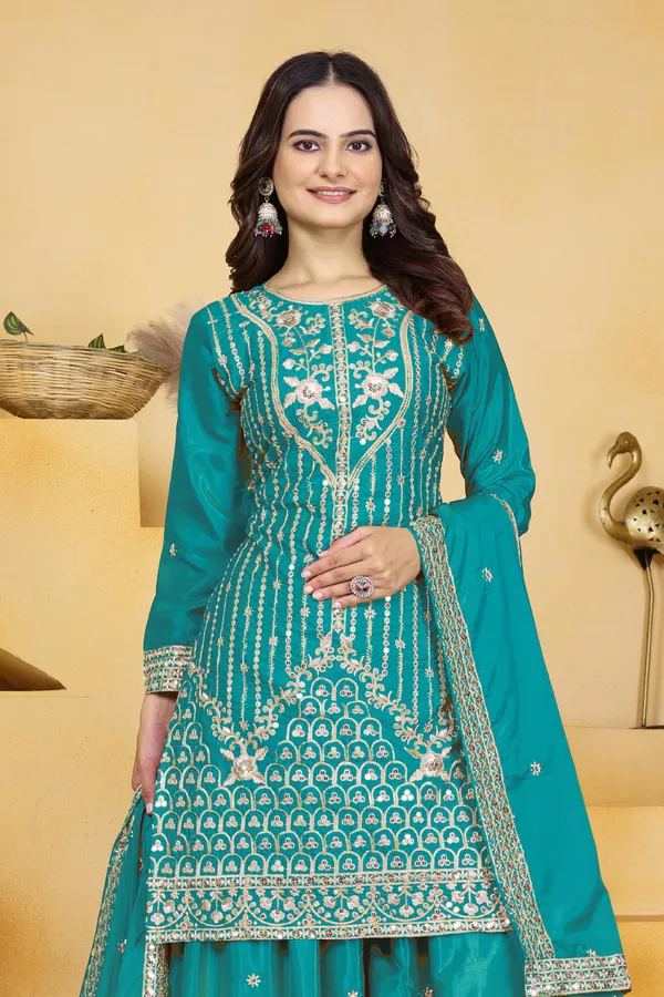 Blue_Embroidered_Kurti_Sharara_Set_With_Dupatta