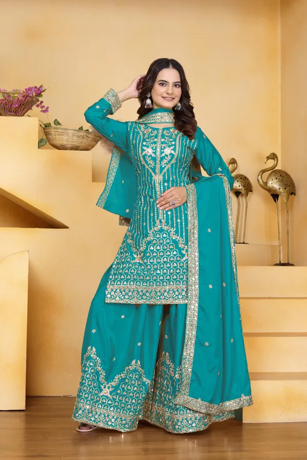 Blue_Embroidered_Kurti_Sharara_Set_With_Dupatta