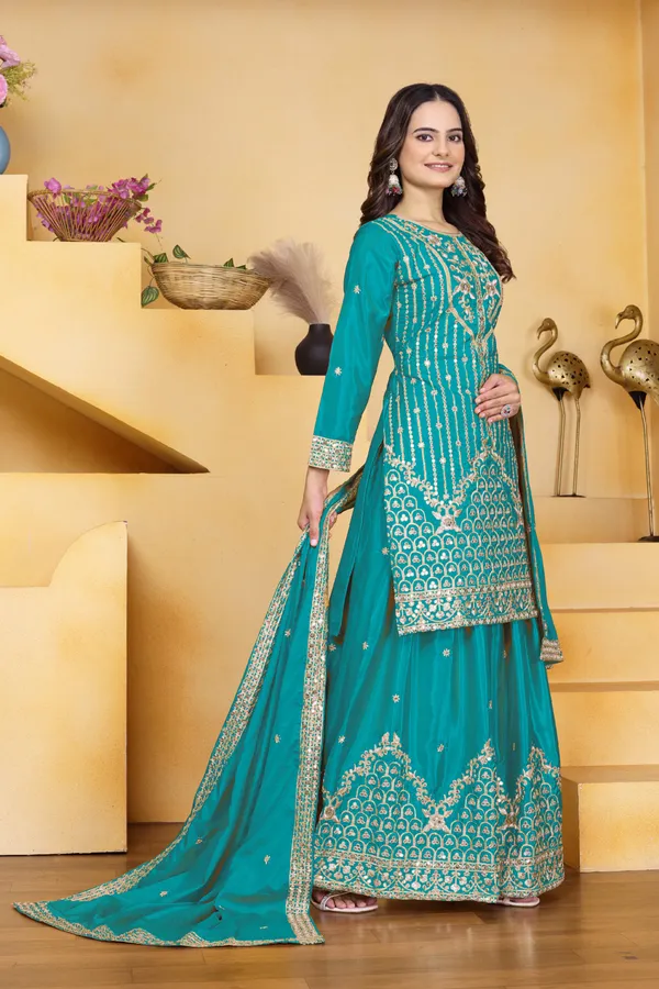 Blue_Embroidered_Kurti_Sharara_Set_With_Dupatta