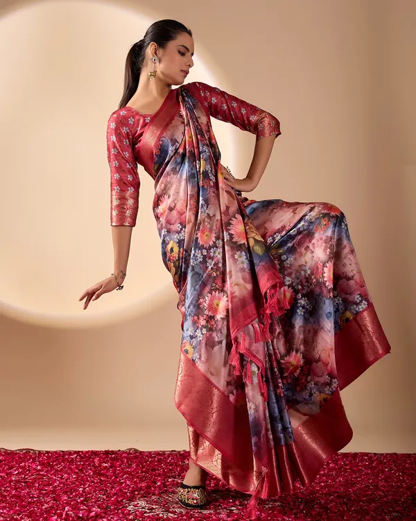 Multicolor_Luxurious_Soft_Lichi_Silk_Saree_For_Women_And_Girls
