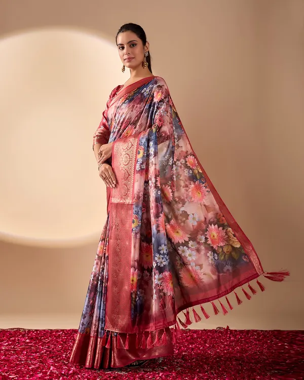 Multicolor_Luxurious_Soft_Lichi_Silk_Saree_For_Women_And_Girls
