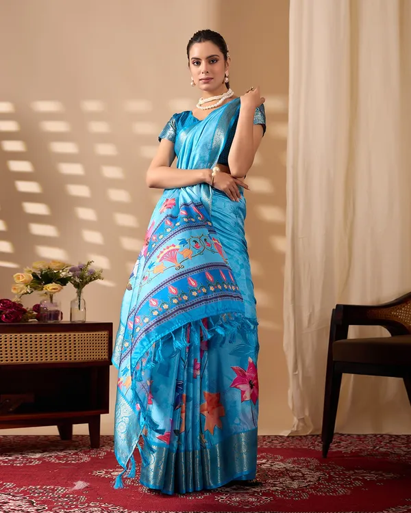 Sky_Blue_Soft_Lichi_Silk_Saree_For_Women_And_Girls