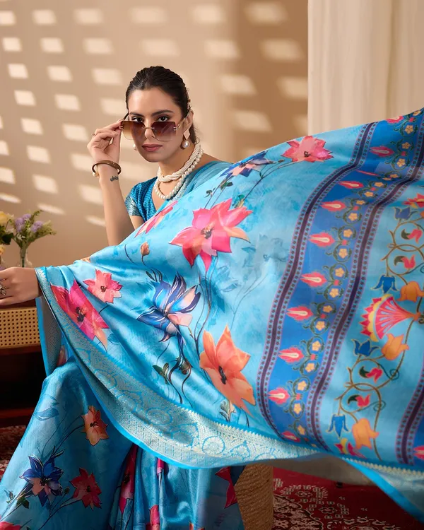 Sky_Blue_Soft_Lichi_Silk_Saree_For_Women_And_Girls