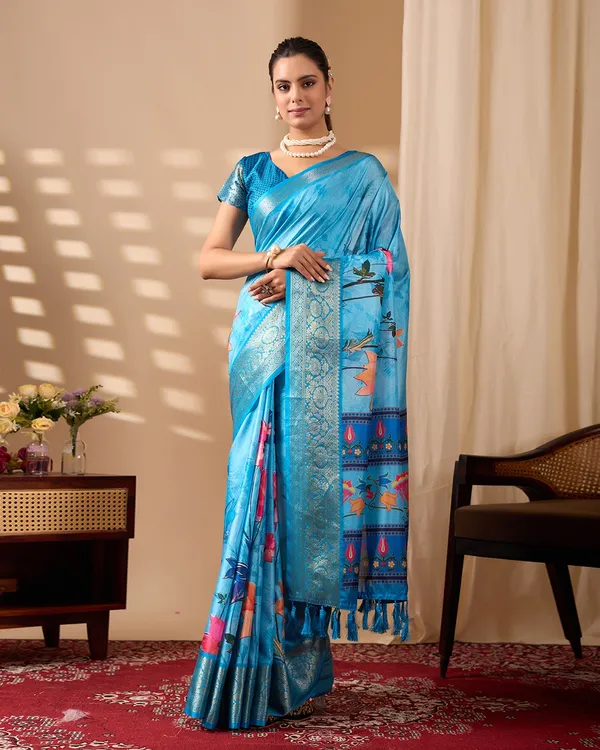 Sky_Blue_Soft_Lichi_Silk_Saree_For_Women_And_Girls