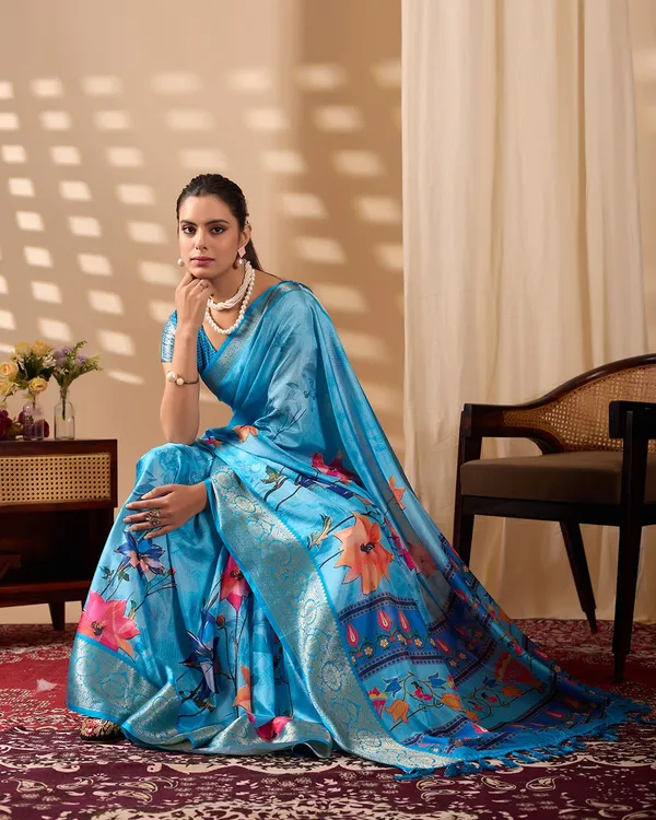 Sky_Blue_Soft_Lichi_Silk_Saree_For_Women_And_Girls