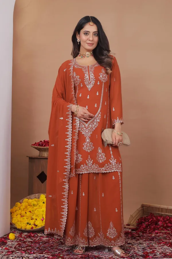 Orange_Embroidered_Kurti_Sharara_Set_With_Dupatta