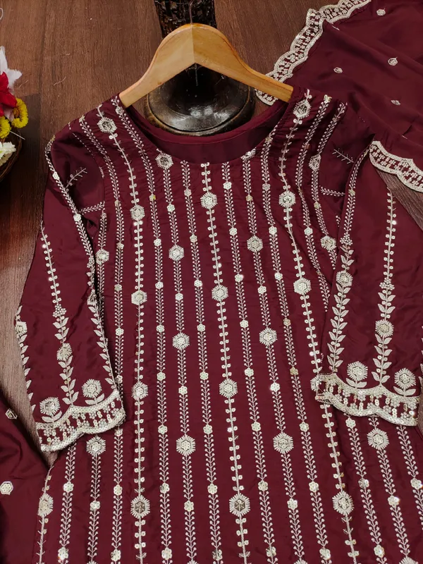 Maroon_Embroidered_Kurti_Sharara_Set_With_Dupatta
