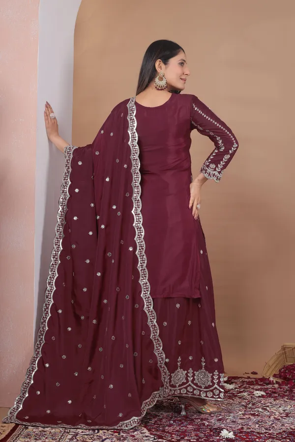 Maroon_Embroidered_Kurti_Sharara_Set_With_Dupatta