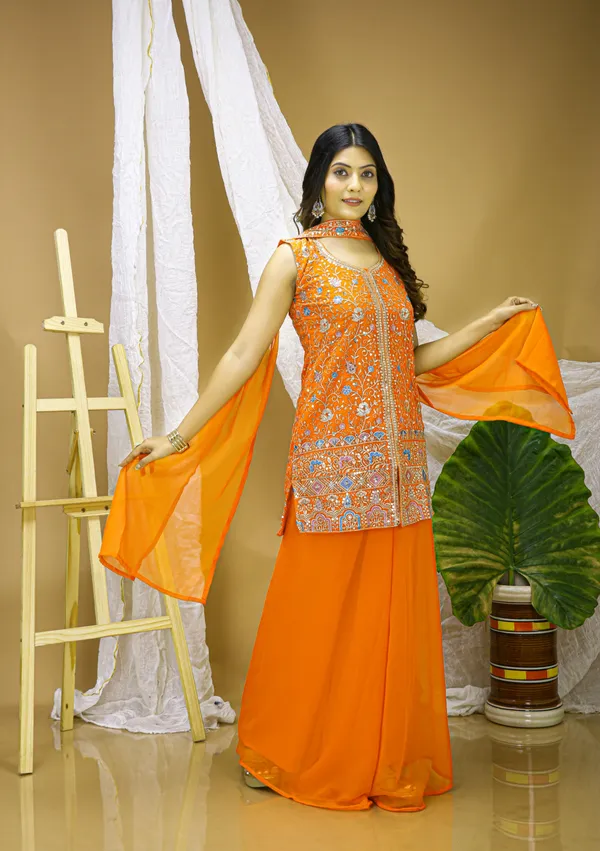 Orange_Embroidered_Kurti_Sharara_Set_With_Dupatta