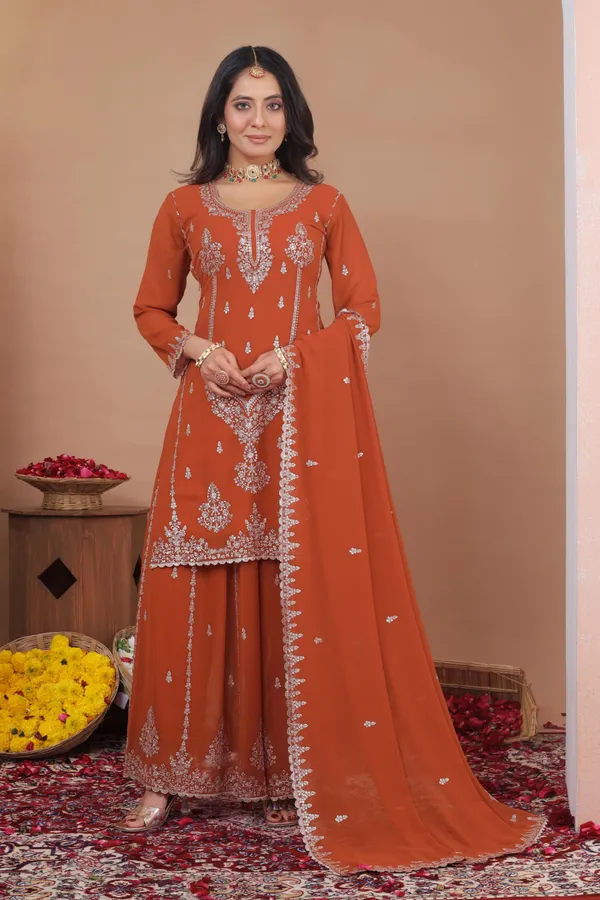 Orange_Embroidered_Kurti_Sharara_Set_With_Dupatta