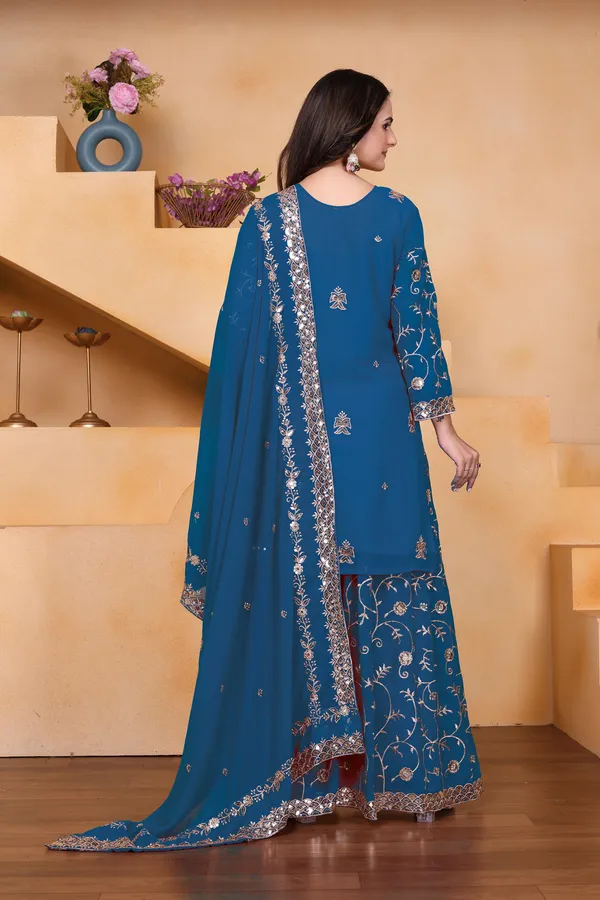 Peacock_Blue_Embroidered_Kurti_Sharara_Set_With_Dupatta