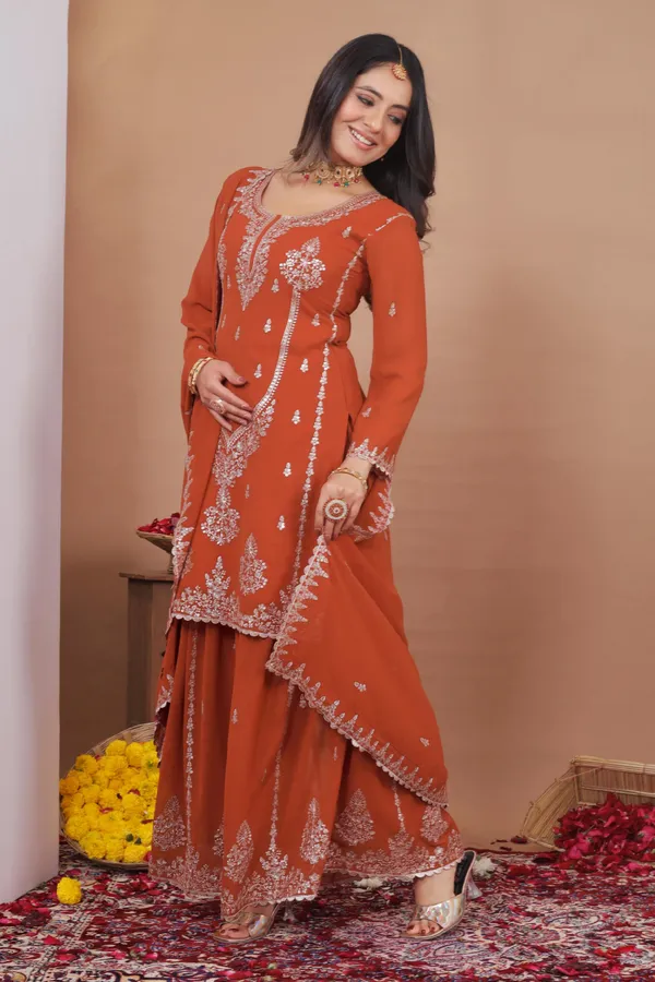 Orange_Embroidered_Kurti_Sharara_Set_With_Dupatta