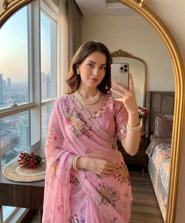 Pink_Georgette_Silk_Fabric_With_Floral_Prints_Saree