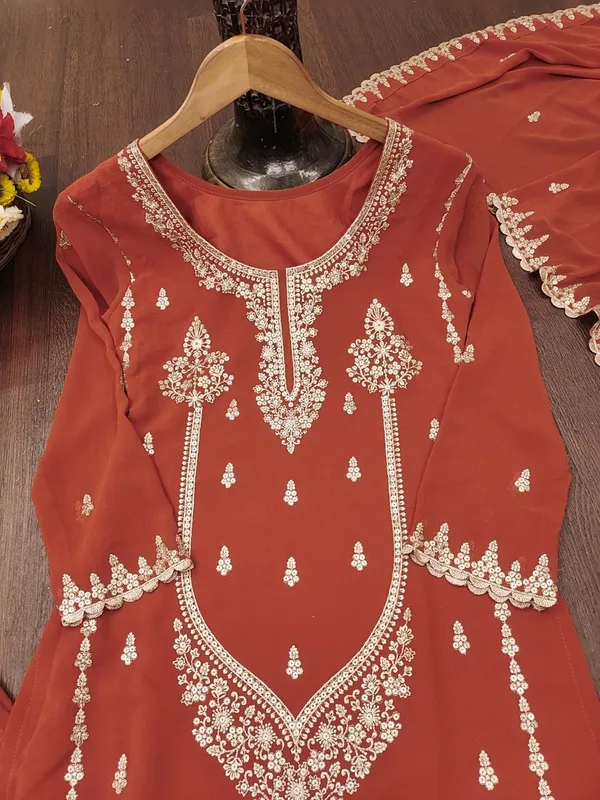 Orange_Embroidered_Kurti_Sharara_Set_With_Dupatta