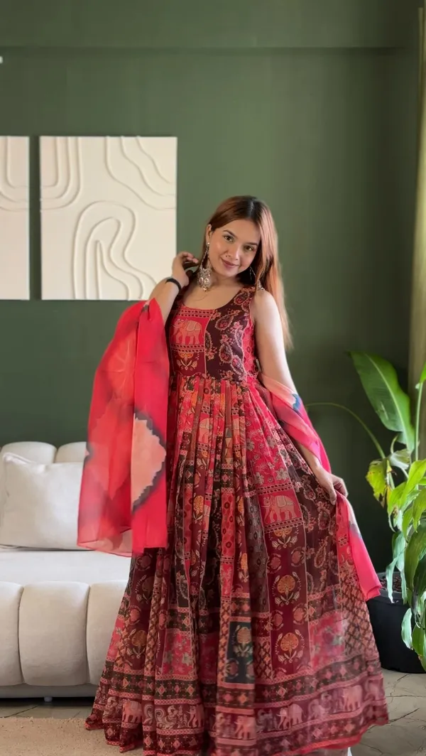 Multicolor_Stylish_Traditional_Print_Anarkali_Dress_With_Dupatta