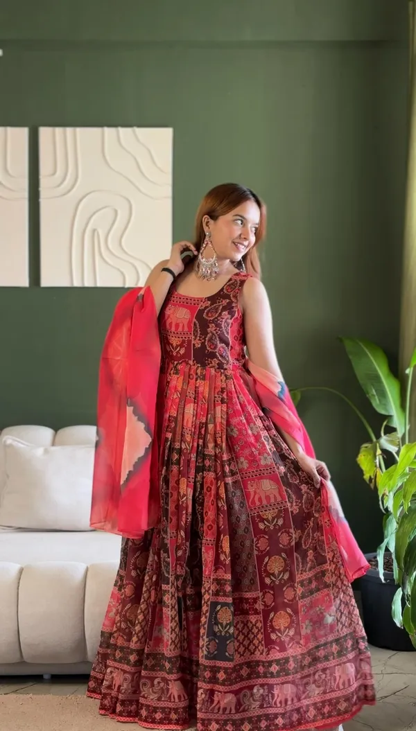 Multicolor_Stylish_Traditional_Print_Anarkali_Dress_With_Dupatta