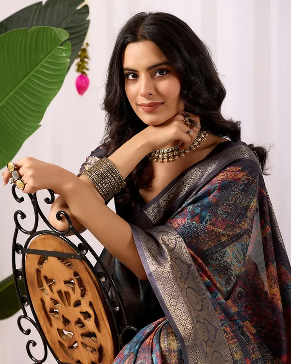 Multicolor_Elegant_Soft_Lichi_Silk_Saree_For_Women_And_Girls