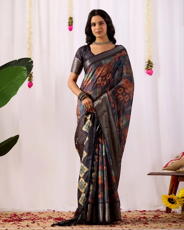 Multicolor_Elegant_Soft_Lichi_Silk_Saree_For_Women_And_Girls
