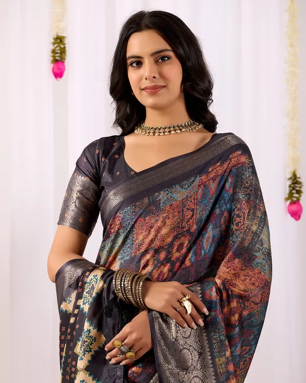 Multicolor_Elegant_Soft_Lichi_Silk_Saree_For_Women_And_Girls