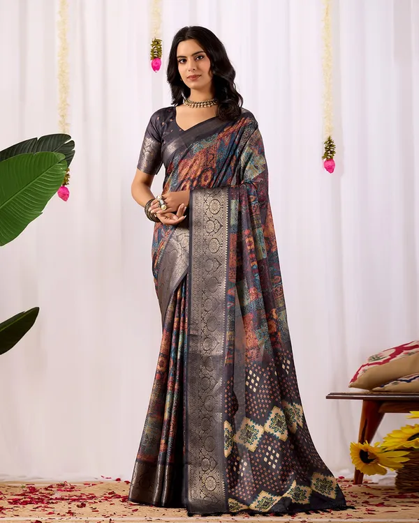 Multicolor_Elegant_Soft_Lichi_Silk_Saree_For_Women_And_Girls