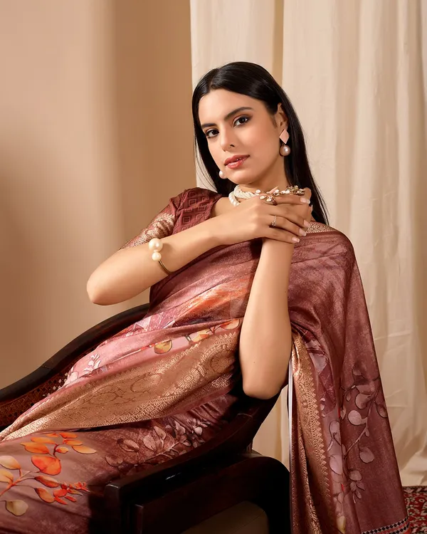 Rust_Brown_Linen_Cotton_With_Beautiful_Digital_Printed_Patola_Saree