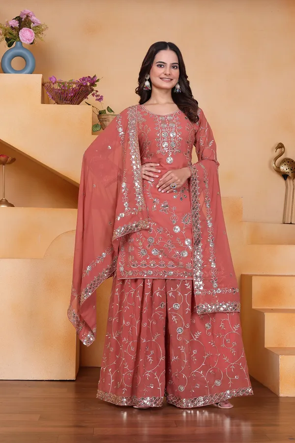 Mocha_Brown_Embroidered_Kurti_Sharara_Set_With_Dupatta
