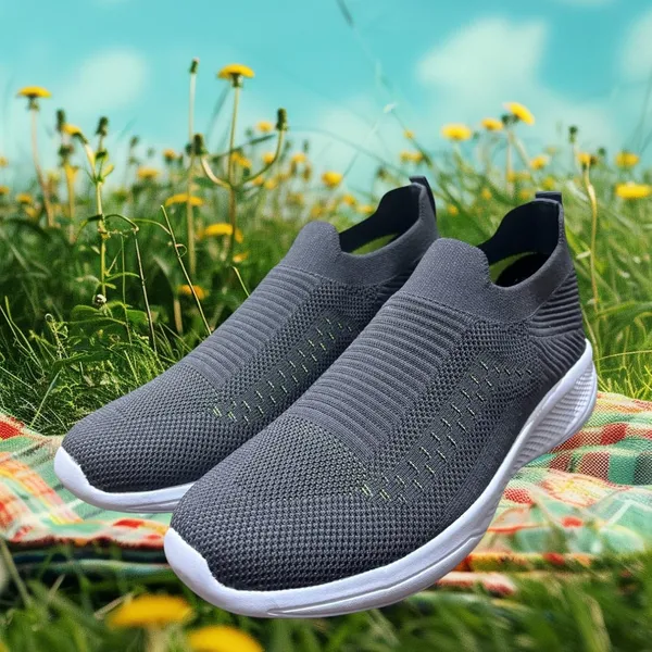 Dark_Gray_Knit_Upper_With_Memory_Foam_Sole_Flat_Walking_Shoes_For_Men