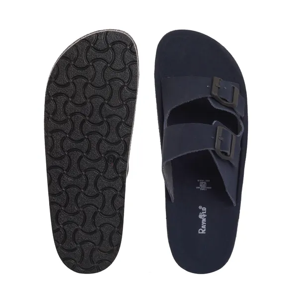 Navy_Blue_Synthetic_Leather_Upper_Eva_Midsole_Rubber_Outsole_Flat_Slip-on_Sandals_For_Men