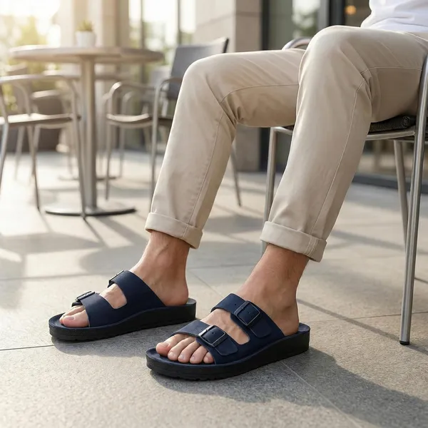 Navy_Blue_Synthetic_Leather_Upper_Eva_Midsole_Rubber_Outsole_Flat_Slip-on_Sandals_For_Men