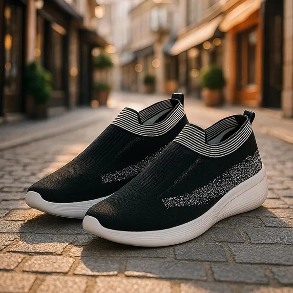 Black_Knit_Upper_With_Memory_Foam_Sole_Flat_Walking_Shoes_For_Men