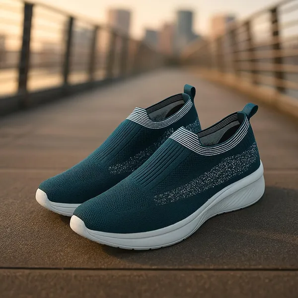 Teal_Knit_Upper_With_Memory_Foam_Sole_Flat_Walking_Shoes_For_Men