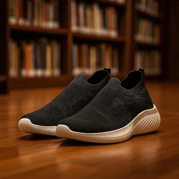Black_Knit_Upper_With_Memory_Foam_Sole_Flat_Walking_Shoes_For_Men