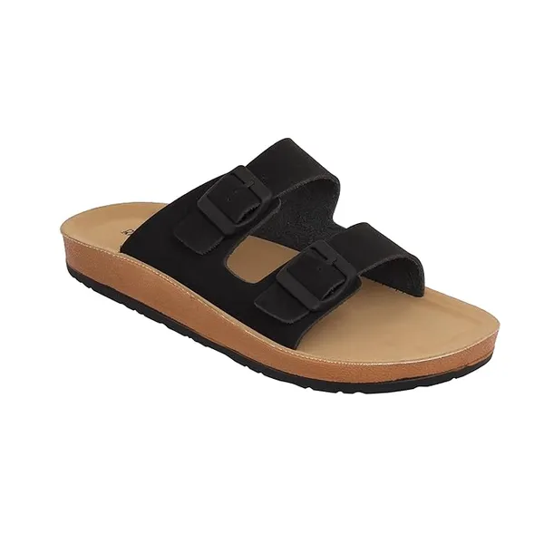 Black_Synthetic_Leather_Upper_Eva_Midsole_Rubber_Outsole_Flat_Slip-on_Sandals_For_Men