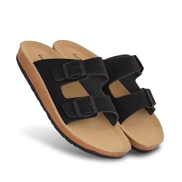 Black_Synthetic_Leather_Upper_Eva_Midsole_Rubber_Outsole_Flat_Slip-on_Sandals_For_Men