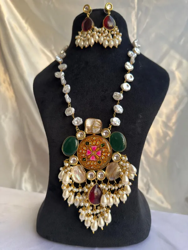 Multicolor_Gold_Plated_Brass_Necklace_Set_With_Pearl_Jhumkas_For_Women