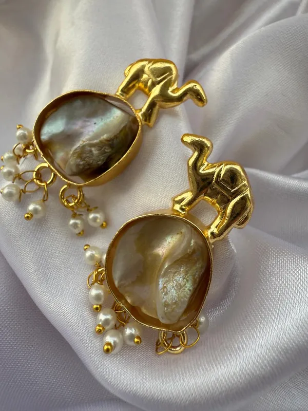 White_And_Gold_Plated_Brass_Earrings_For_Women