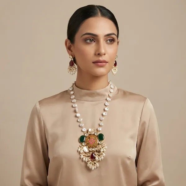 Multicolor_Gold_Plated_Brass_Necklace_Set_With_Pearl_Jhumkas_For_Women