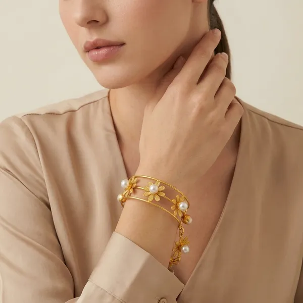 White_And_Gold_Plated_Brass_Bracelet_with_finger_ring_For_Women