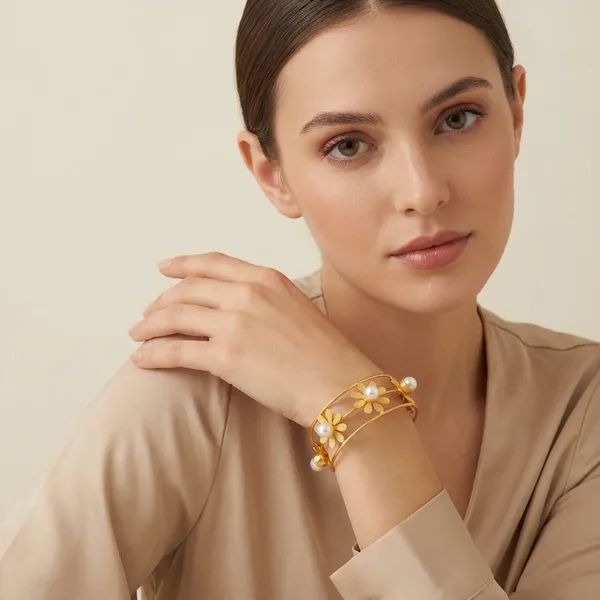 White_And_Gold_Plated_Brass_Bracelet_with_finger_ring_For_Women