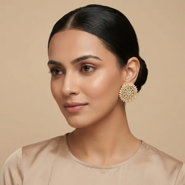 White_And_Gold_Plated_Brass_Stud_Earrings_For_Women