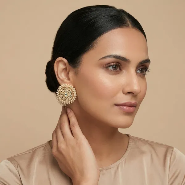 White_And_Gold_Plated_Brass_Stud_Earrings_For_Women